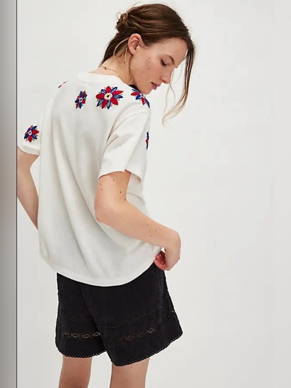 Free People Petal Stitch Short-Sleeve Tissue Embroidered Tee ~ Floral - Picture 2 of 10